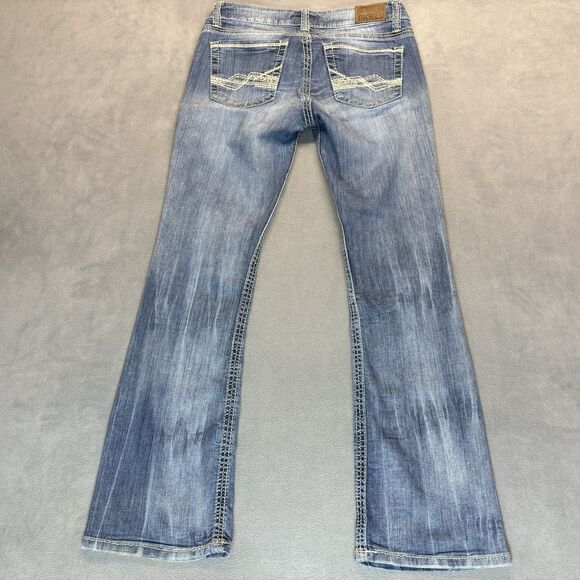 BKE Denim Stella Womens Jeans Size 28R Medium Wash Bootcut Stretch Distressed - Picture 1 of 11